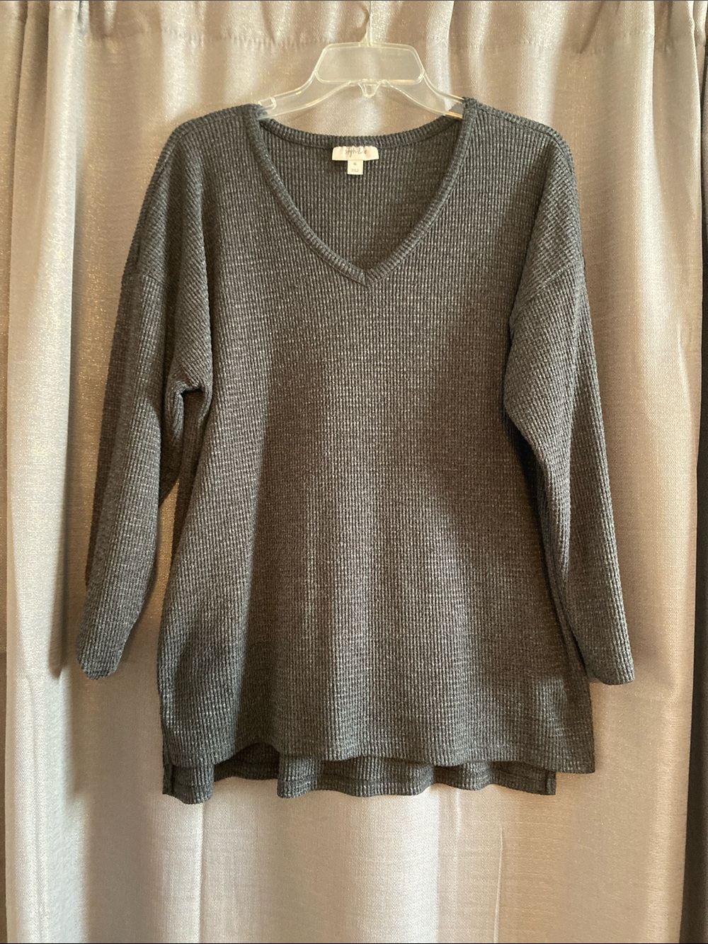 Style & Co. Charcoal V-Neck Waffle Knit Tunic Sweater